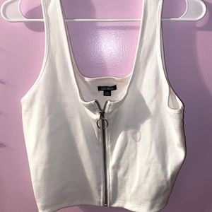 White zipped crop top tank top